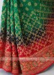 Green And Red Bandhani Silk Saree